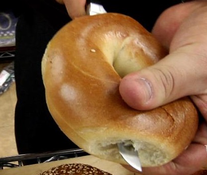 knife accident slicing up the bagels